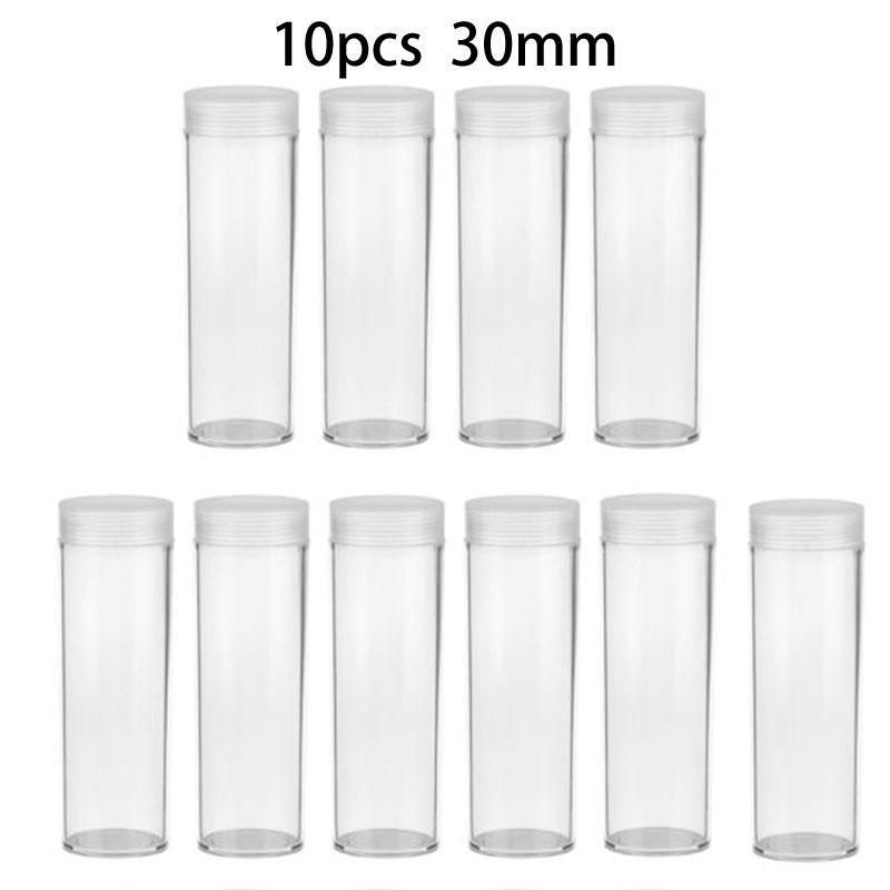 10 Sets of 30mm Plastic Coin Storage Tubes with Clear Round Holder Cases for Collectors to Safely Store and Protect