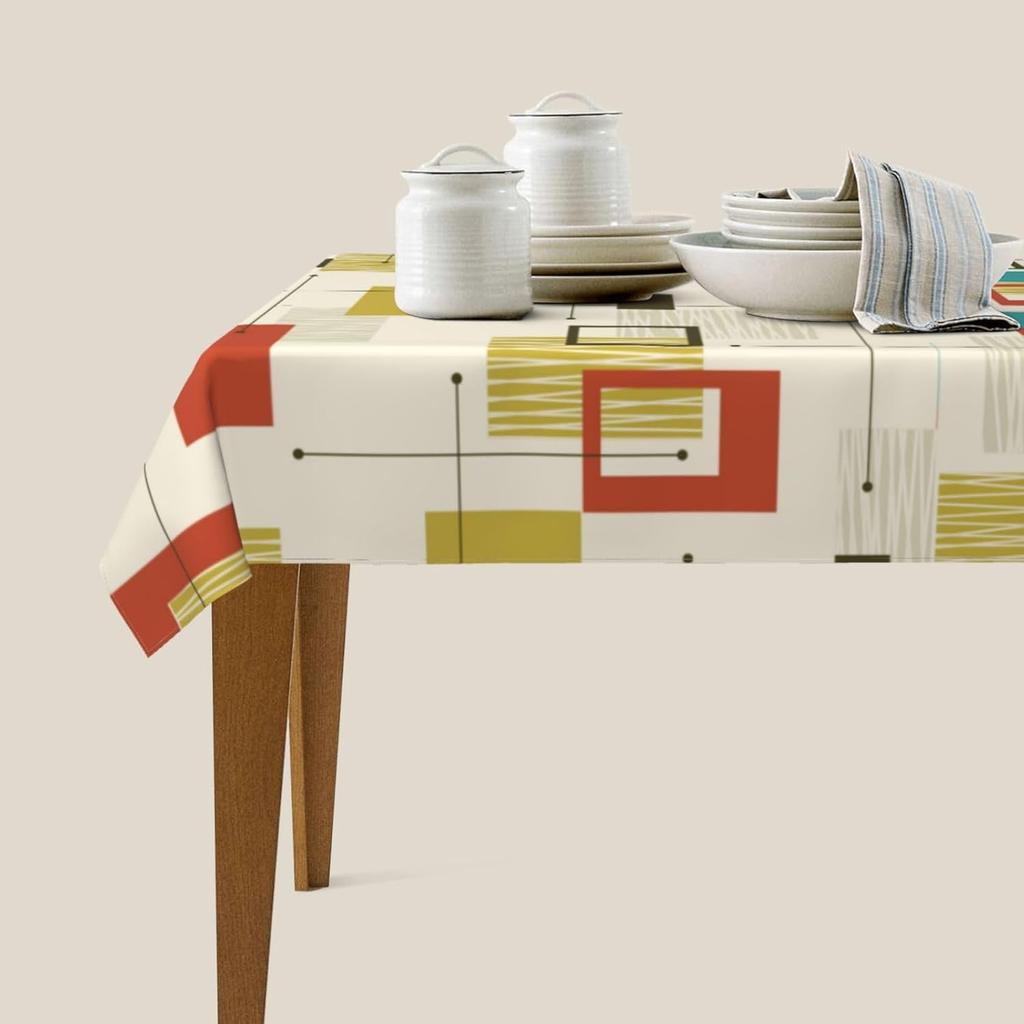 Скатерть для стола в стиле Mid-Century Modern, геометрический прямоугольник, водонепроницаемая, многоразовая, декор для кухни, столовой, вечеринки, чехол на стол