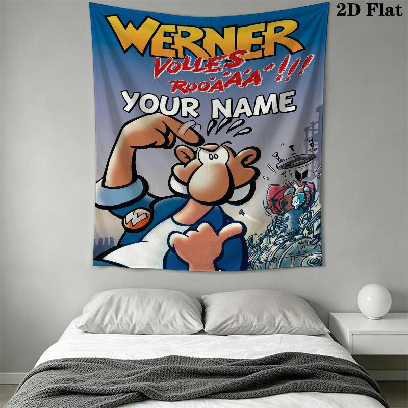 Custom Name Werner Comic Wall Tapestry Aesthetic Wall Hanging Printed Fabric Blanket Decorative Tapestries for Bedroom Living Room Home Decor