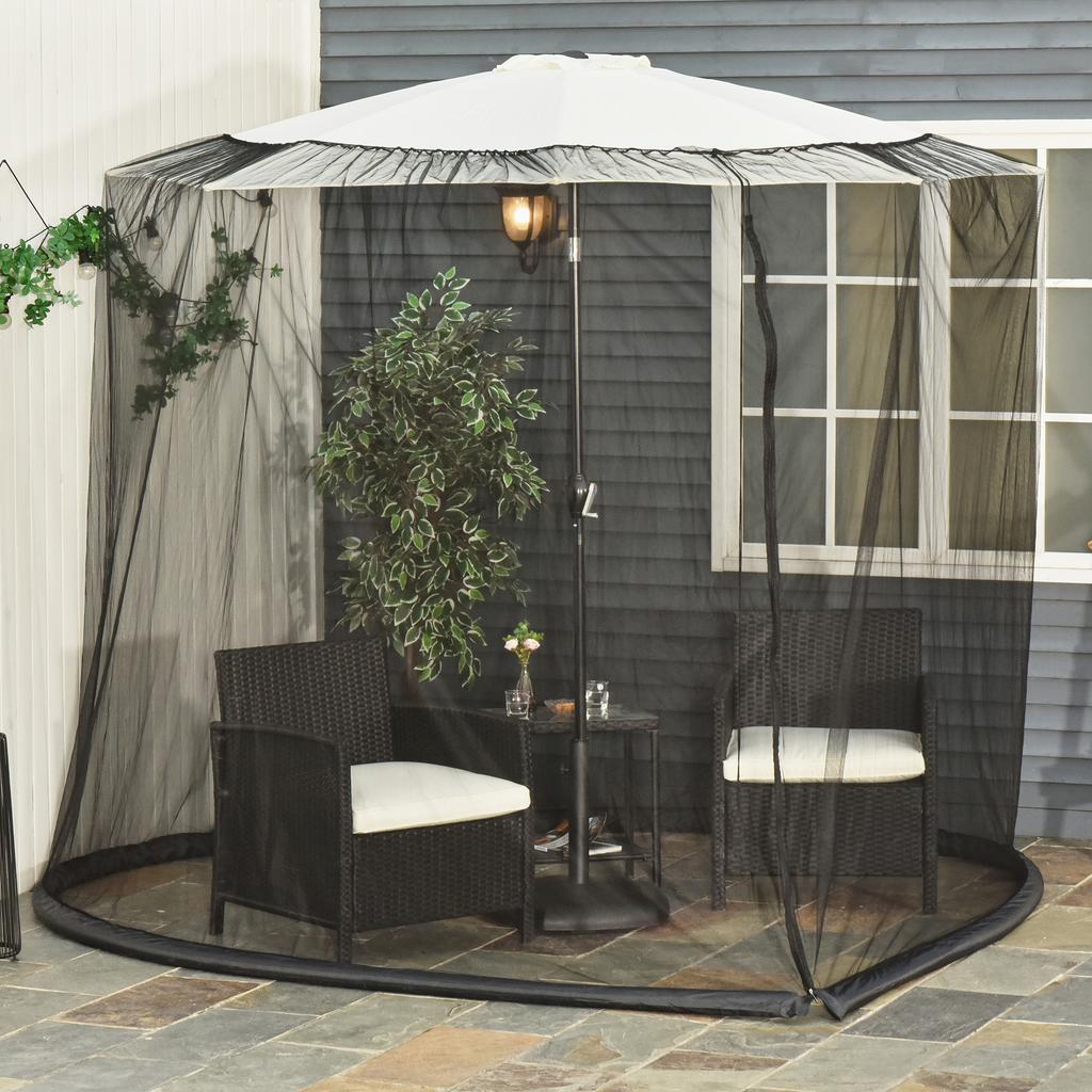 Outdoor Garden Umbrella Table Screen, 2.3 m Parasol Bug Mosquito Net Cover with Zipped Door