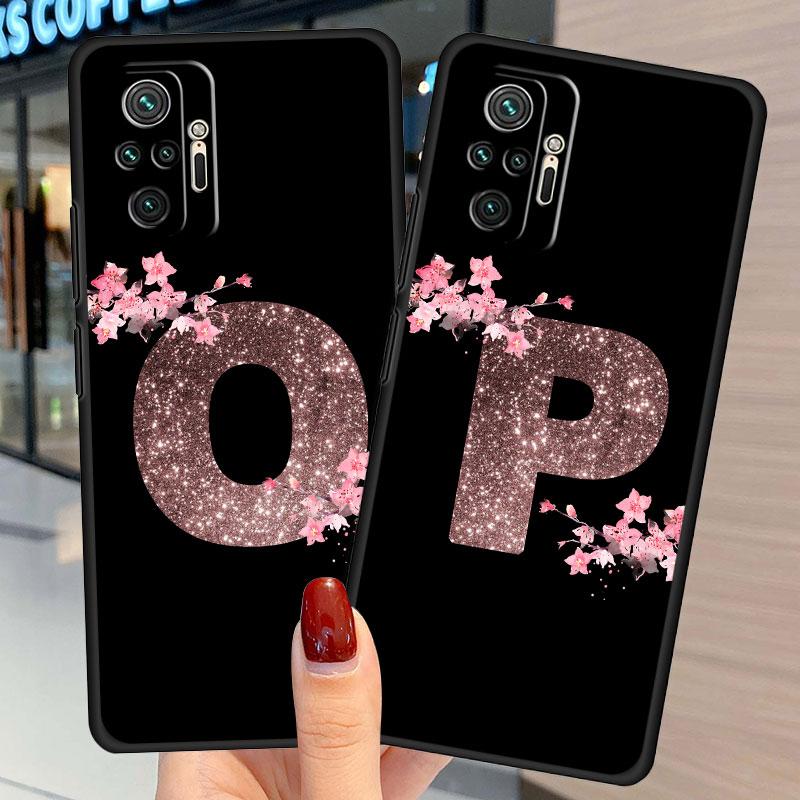 Розовый модный чехол с цветочной буквой MN для Xiaomi Redmi Note 11 10 Pro 12 9S 9 8 9C 9A K40 10C 8T 9T, силиконовый чехол для телефона
