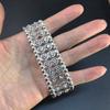 Double Row Rhinestone Bracelets Elastic Cuff Bracelet Trendy Wide Bangle  For Women