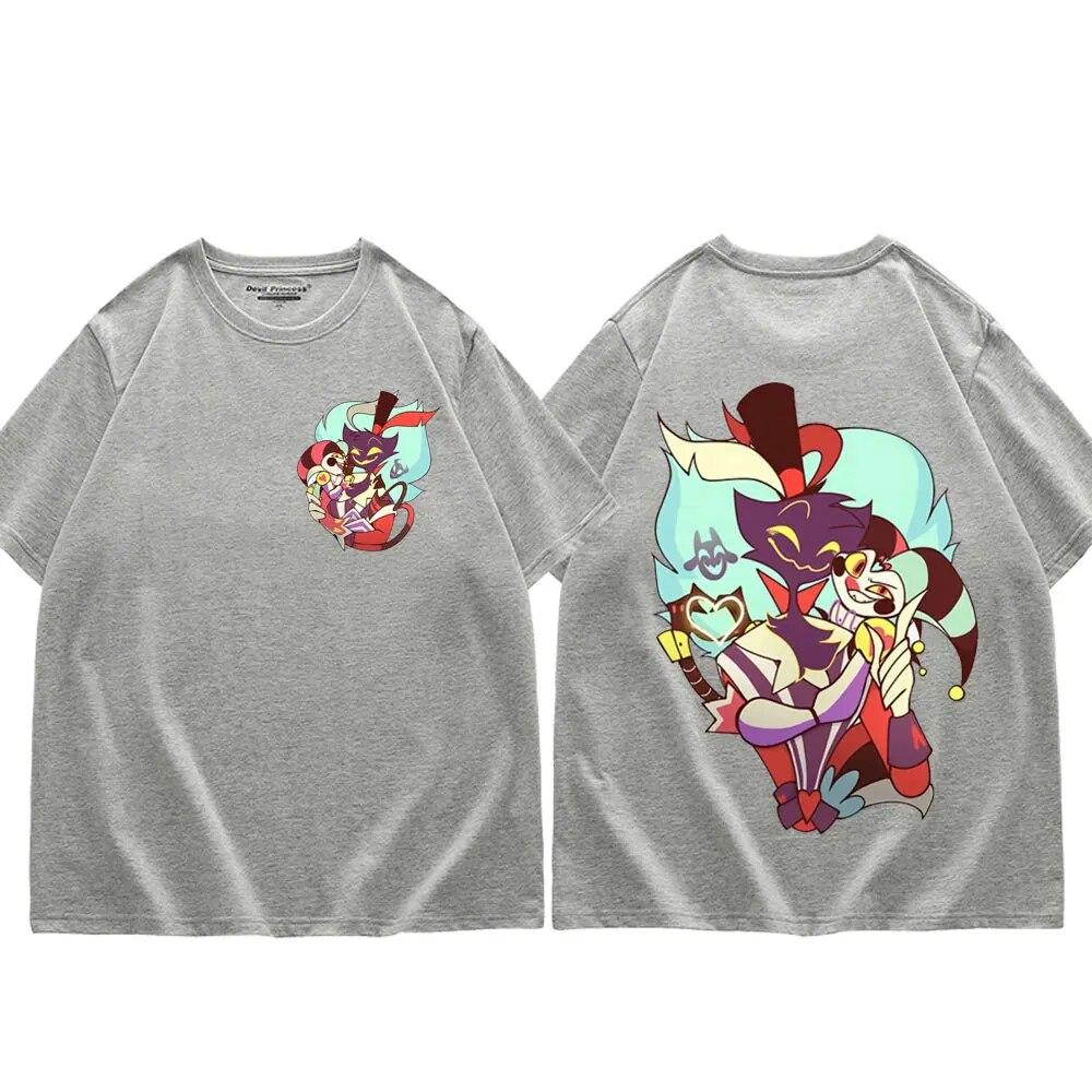Футболки с рисунком аниме Helluva Boss, уличная мода, футболка с короткими рукавами и героями мультфильмов, женская футболка унисекс, Y2k, эстетика, футболка большого размера