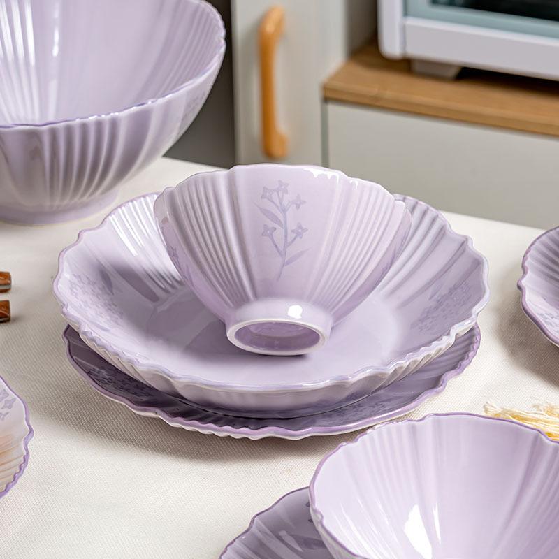 Фиолетовый Ландыш Рисовая Пиала Подглазурная Роспись Бытовая Посуда Премиальный Керамический Набор Пиал