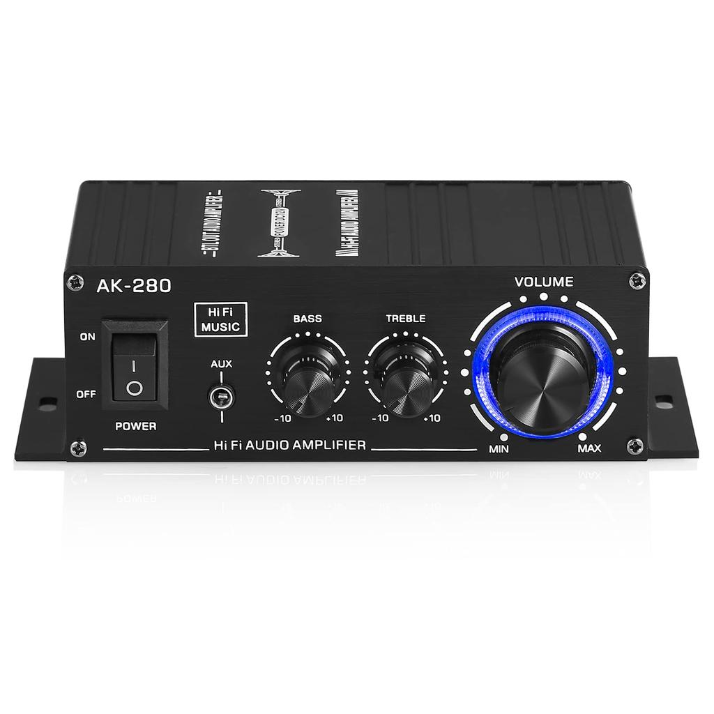 Small Mini Stereo Amplifier for Digital Power Amplifier 40W X 2 with Treble and Bass Control Home/Car (AK-280)