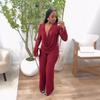 European and American fashion African long-sleeved trousers set swinging collar sexy versatile slim-fitting top pants two-piece set women