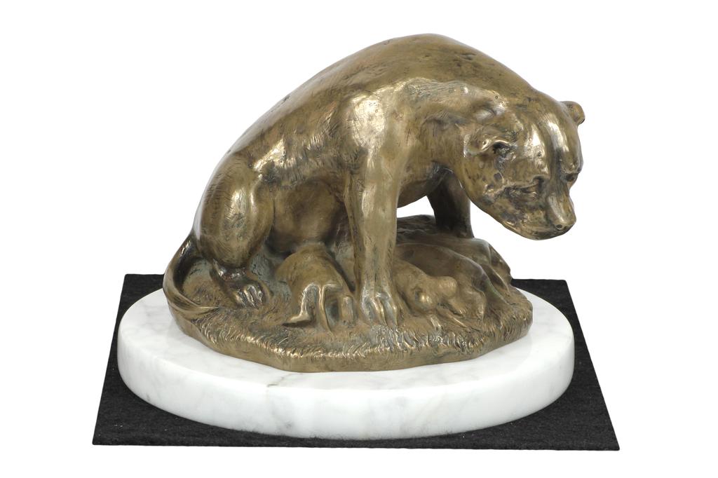 Staffordshire Bull Terrier, Staffy II - dog figurine, statue on white marble, trophy for Art-Dog dog show exhibition
