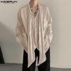 Men Bow Knot Lace Up Neck Long Sleeve Satin Oversized Shirts