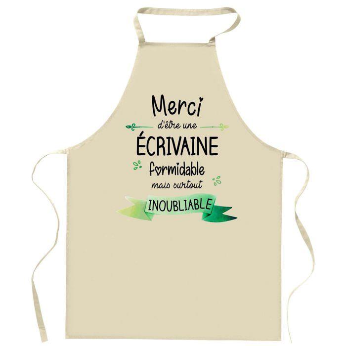 Tablier de cuisine - Écrivaine Merci Inoubliable Femme - Coton résistant - Impression DTG France - Liens ajustables