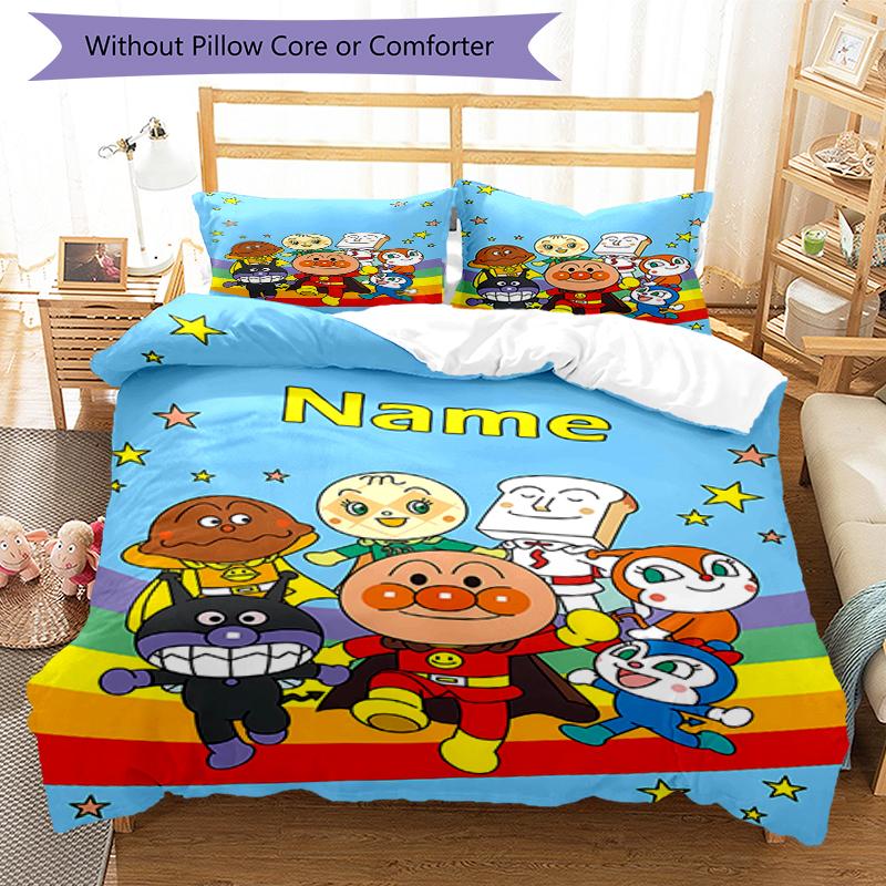 3pcs Custom Name Anpanman Bedding Set Duvet Cover Closure Includes 1 Duvet Cover & 2 Pillowcases, Soft and Comfortable for All Seasons.