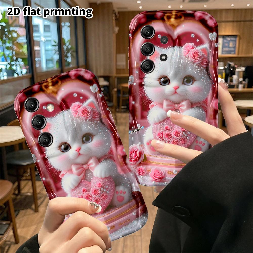 Чехол для телефона: 2D Плоский Защитный Чехол для Samsung Galaxy A34 A35 M05 M06 S20 S22 S21 FE Plus 5G, Милый Маленький Белый Кот, Подарок на Рождество и Хэллоуин