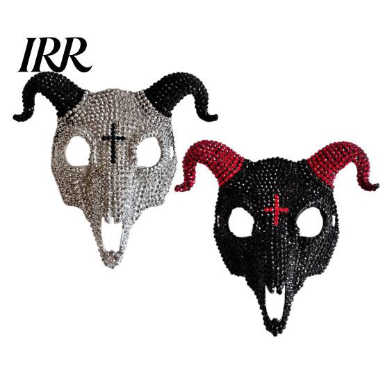 Lightweight Halloween Mask Goat Head Skull Mask, Horror Rhinestone Animal Scary Breathable Horned Devil Masquerade Cosplay Costume Party Prop
