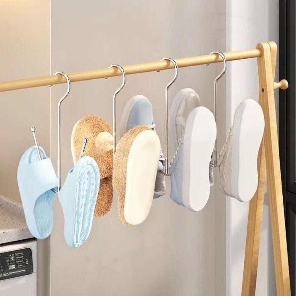 5PCS Stainless Steel Double Hook Shoe Rack Hanging Type Windproof Sports Shoes Hooks Space Saving Portable Shoes Drying Rack