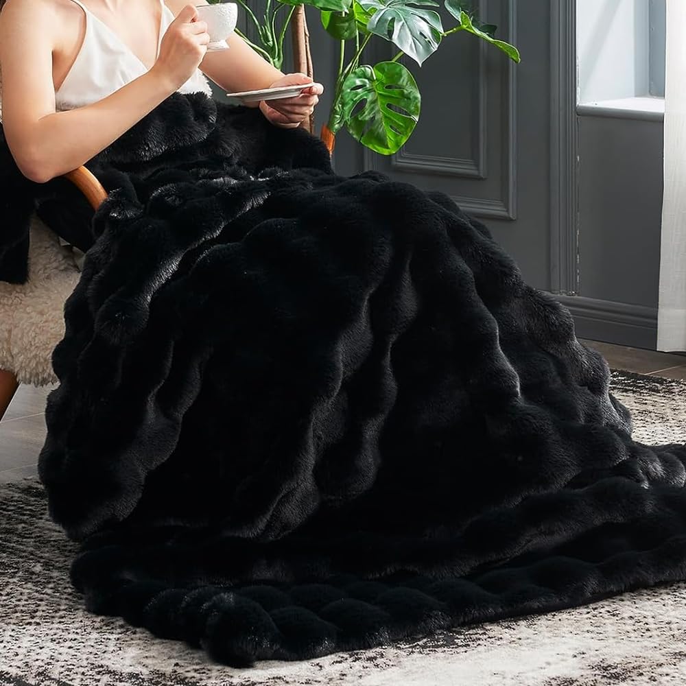 Fluffy and Soft Single Size New Design with Rabbit Fur Featured on TV and Social Luxury Perfect for Fall and Perfect for Blanket, [2024 Lining,