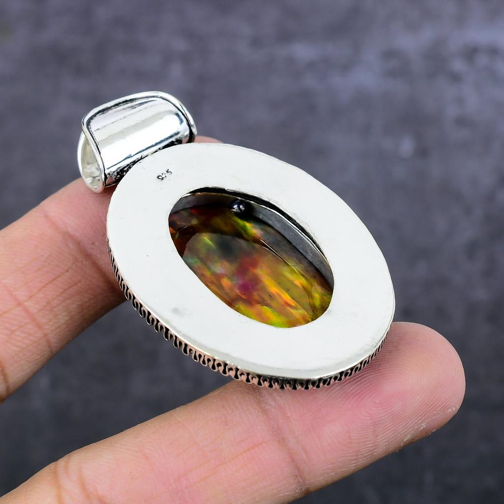 Ювелирный кулон ручной работы из стерлингового серебра 925 пробы с аммолитом 2,29 дюйма K7e77