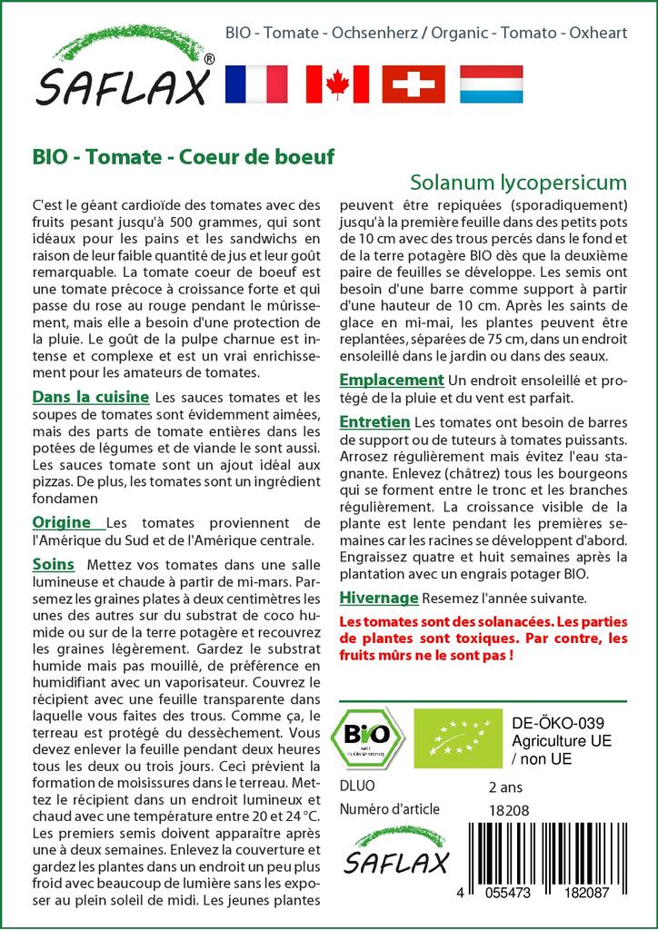 SAFLAX Organic - Tomato - Oxheart - 10 Seeds - Solanum Lycopersicum