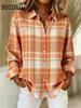 New 2026 Spring Summer Patchwork Women's Long-Sleeve Blouse Casual Streetwear Lapel Shirts Classic Fashion Women's Button Shirt