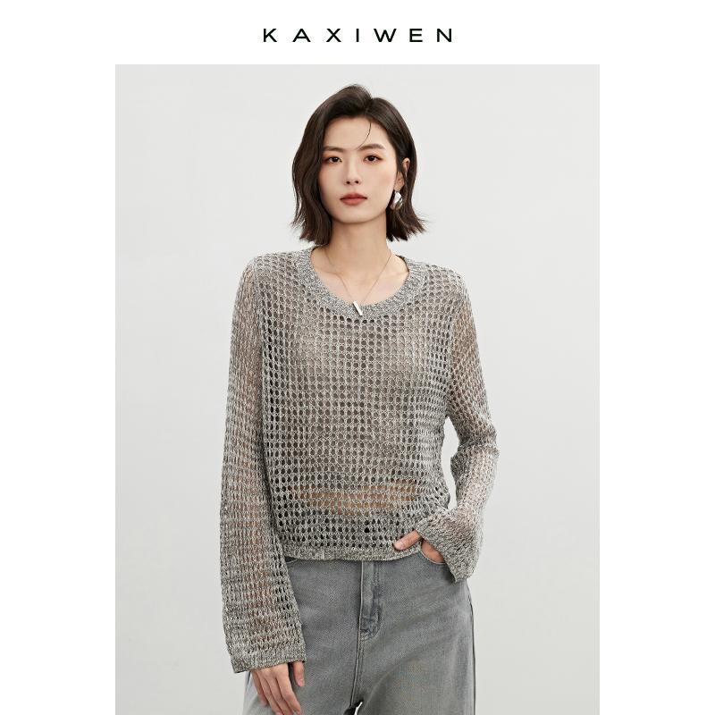 Mixed color woven hollow knitted sweater
