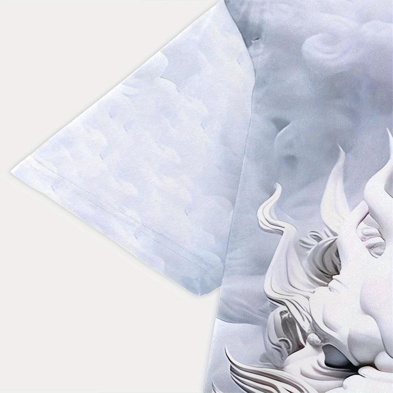 Летняя мужская футболка с цифровым принтом «Белый дракон», модная универсальная футболка с круглым вырезом, подходит для занятий спортом на открытом воздухе и повседневной носки, короткий рукав для мужчин