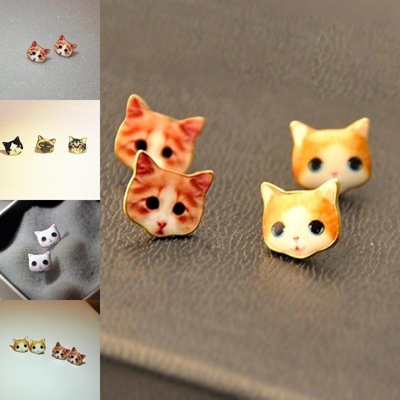 1 пара милых сережек-гвоздиков с рисунком кошки, изящная ручная работа