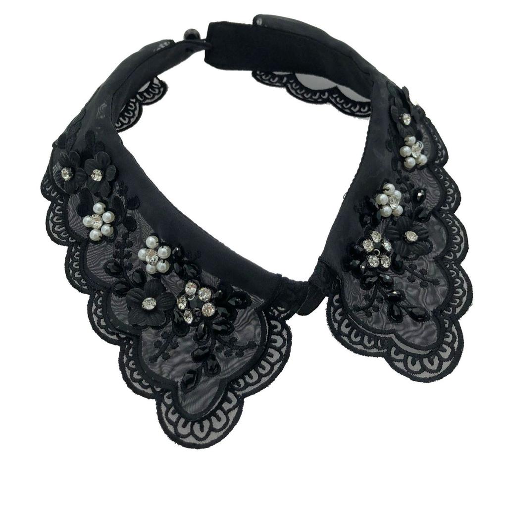 Fashion Imitation Pearl Fake Collar Detachable Dual Mesh Lapel Necklace Women Top Clothes Neckwear Accessories