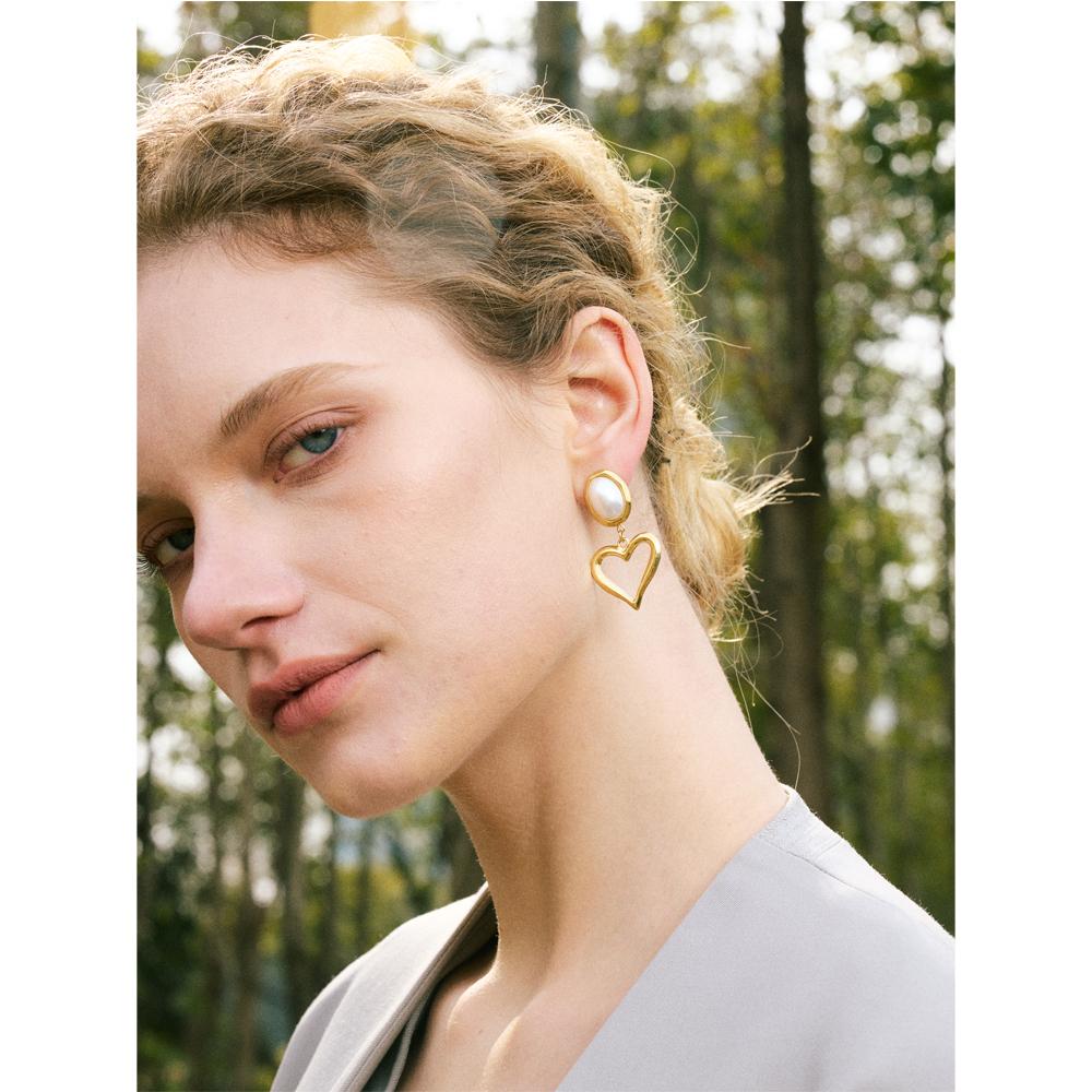 Yhpup Arrivals Imitation Pearls Heart Love Fashion Classic Earrings PVD Plated Elegant Daily Basic Jewelry Prevent Allergy Gift