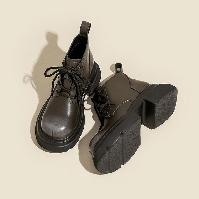 Маленькие коричневые ботинки Мартин женские 2025 осень и зима новые ретро британский стиль взрывные на высокой толстой подошве тонкие короткие ботинки