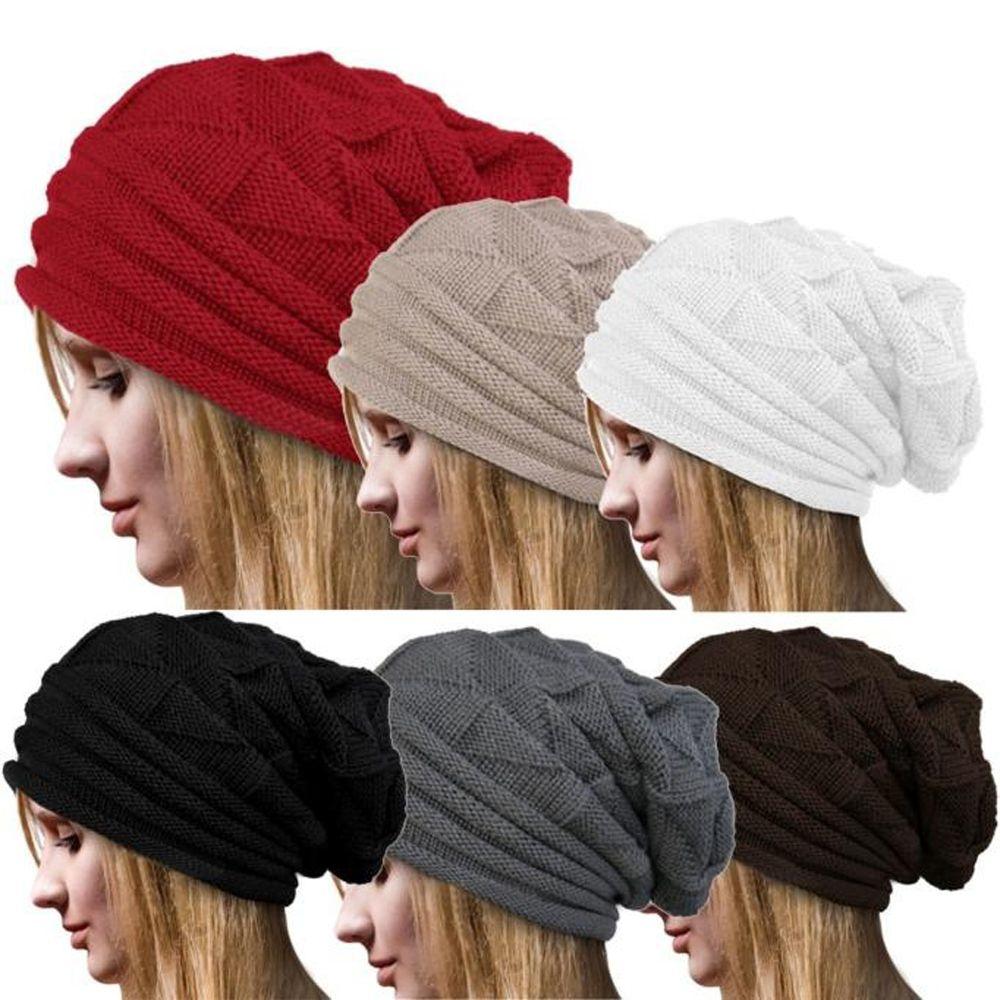 Casual Striped Solid Crochet Hat Beanie Wool Knitted Women Caps