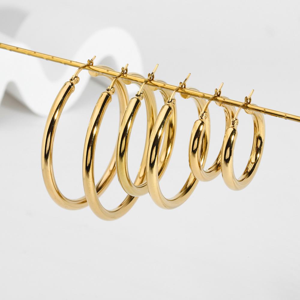 Gold Stainless Steel Fashion Small Big Circle Women Hoop Earrings Exaggerated Hoop Ear Loop 30/40/50mm Earring Party Jewelry