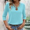 Women's T-shirt Solid Color V Neck 3/4 Sleeve Top