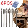 6pc Natural Color Three Pointed Flat Drill Hexagonal Handle Woodworking Hole Opener Wooden Board Drilling Bit Tool Set
