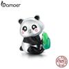 Animal Cute Panda Cub with Bamboo Beads 925 Sterling Silver Charm Pendant for Original Bracelet Bangle Women Jewelry