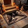 Durable Bedroom Floor Mat 3D Skeleton Halloween Rug, Spooky Optical Illusion Entrance Depth Decorative Living Room Rug Pattern Non-Slip for Decor