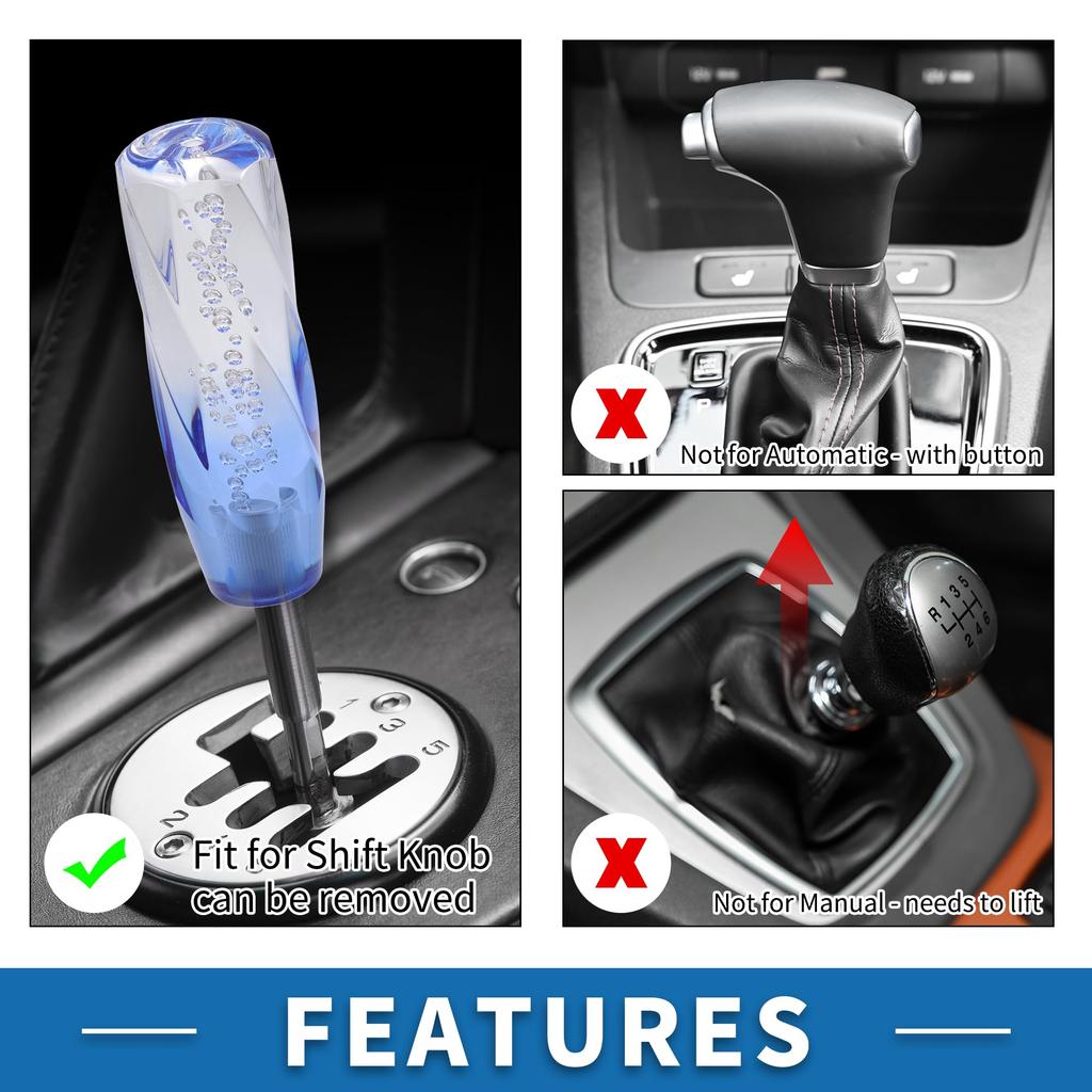 AABSOPRO Универсальная ручка переключения передач 15 см Ручка рычага переключения передач с 2 адаптерами для автомобилей с автоматической и механической коробкой передач Акриловая Синяя Прозрачная