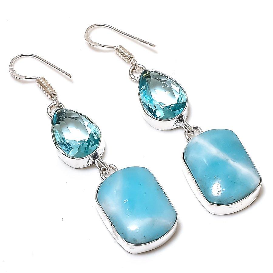 Подарочные серьги из стерлингового серебра 925 пробы с натуральным ларимаром и голубым топазом 2,40 дюйма l5B38