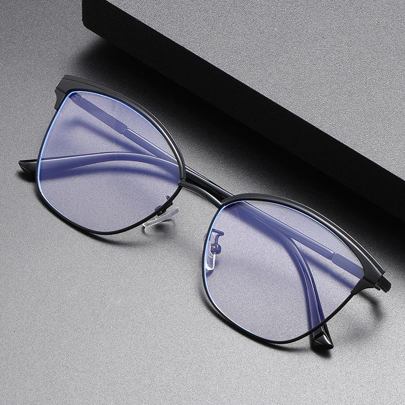 New cat eye plain face advanced anti-blue glasses metal frame business office can be equipped with degree flat glasses