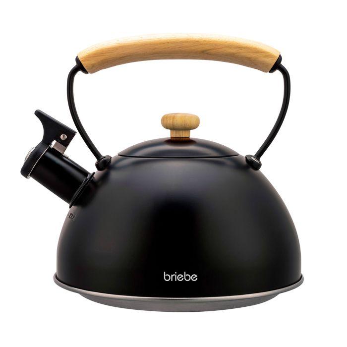 Bouilloire À Induction Théière Sifflet 2,3L Acier Inox, Poignée En Bois Briebe Wooden Noir 00386