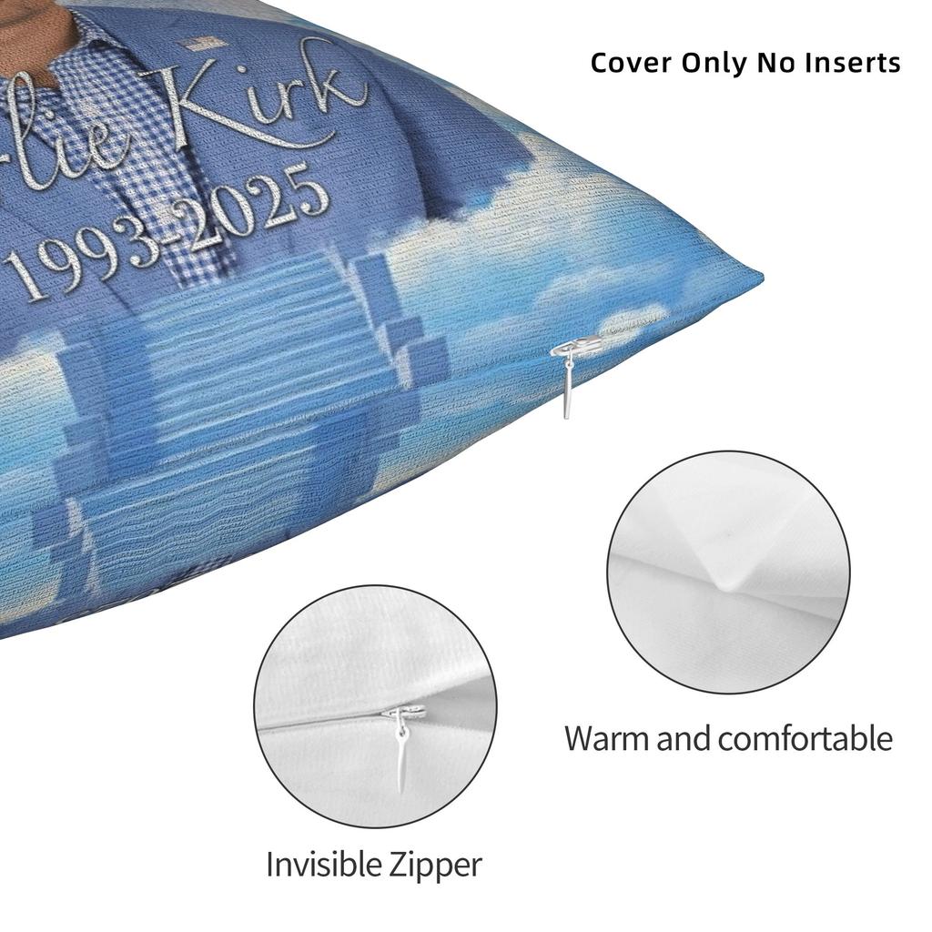 Charlie Kirk Memorial Pillow Cover  Graphic Cushion Cover Vintage Pillow Case For Couch Sofa Bedroom