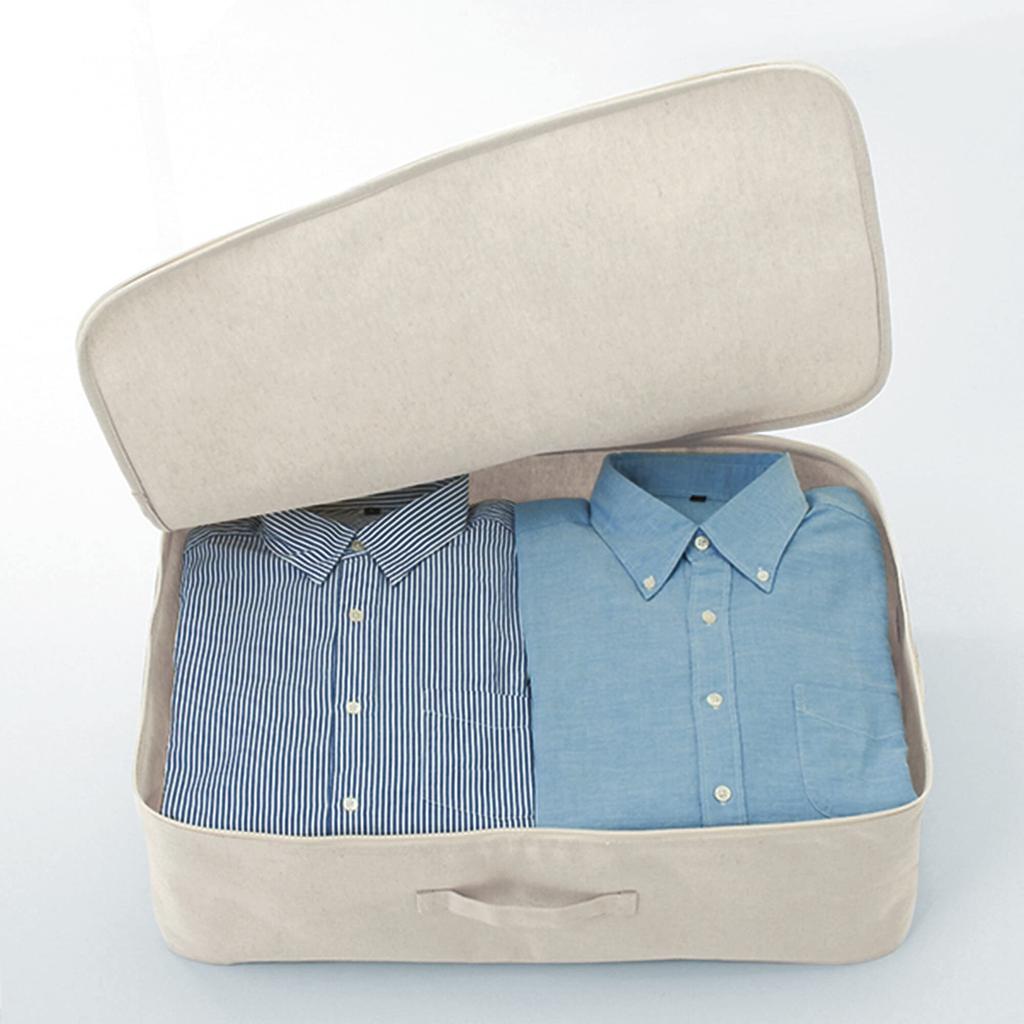 MUJI Soft Polyester Clothing Storage Box Linen - 59 x 39 x 18cm, Japan