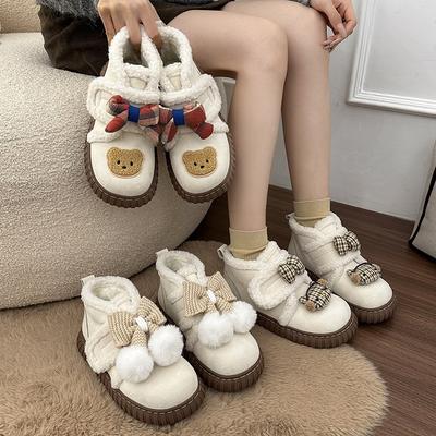 Женские зимние легкие теплые ботинки на толстой подошве с бантом, с подкладкой, защищающие от холода, нескользящие, износостойкие, повседневные кроссовки, хлопковые ботинки