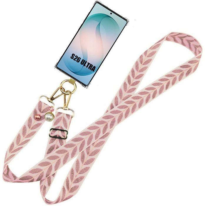 Coque pour Samsung Galaxy S26 Ultra, Silicone Antichoc avec Bandoulière Rose Détachable