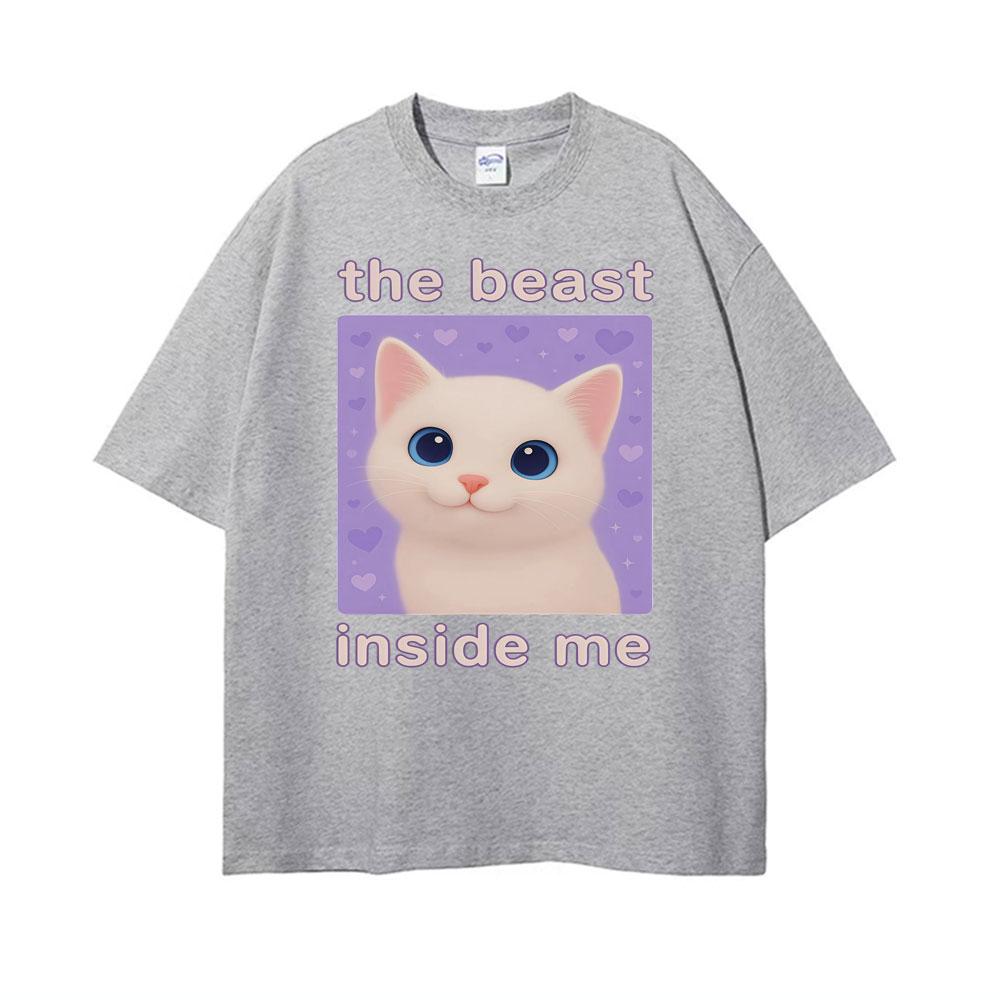 The Beast Inside Me Funny Cursed Cat Meme T Shirt Unisex Unisexs Fashion Casual 100 Cotton Tshirts Summer Comfort Cartoon Tshirt