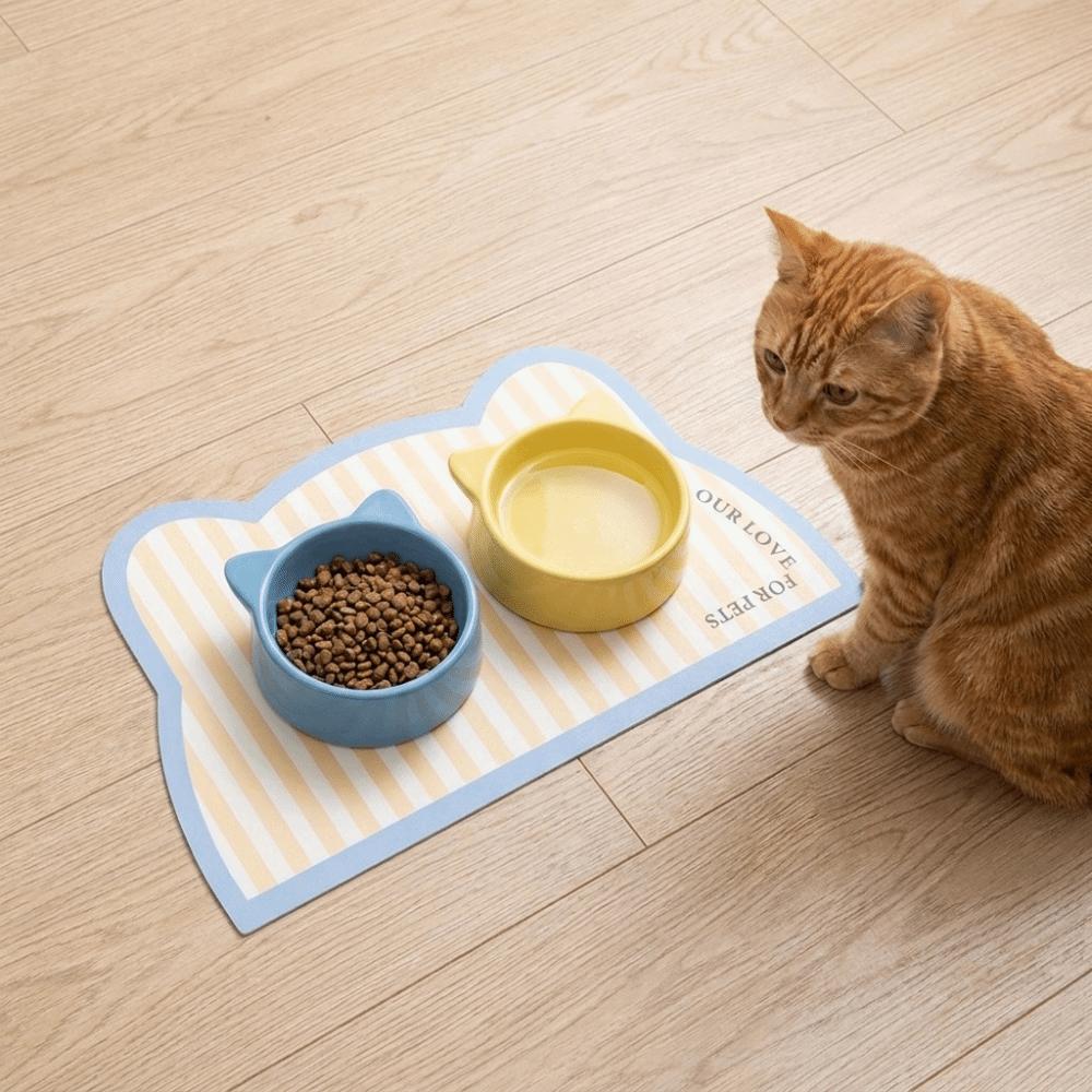Waterproof Cat Head Shaped Pet Meal Mat Anti Slip Kitchen Floor Mat Multi-Pet Household
