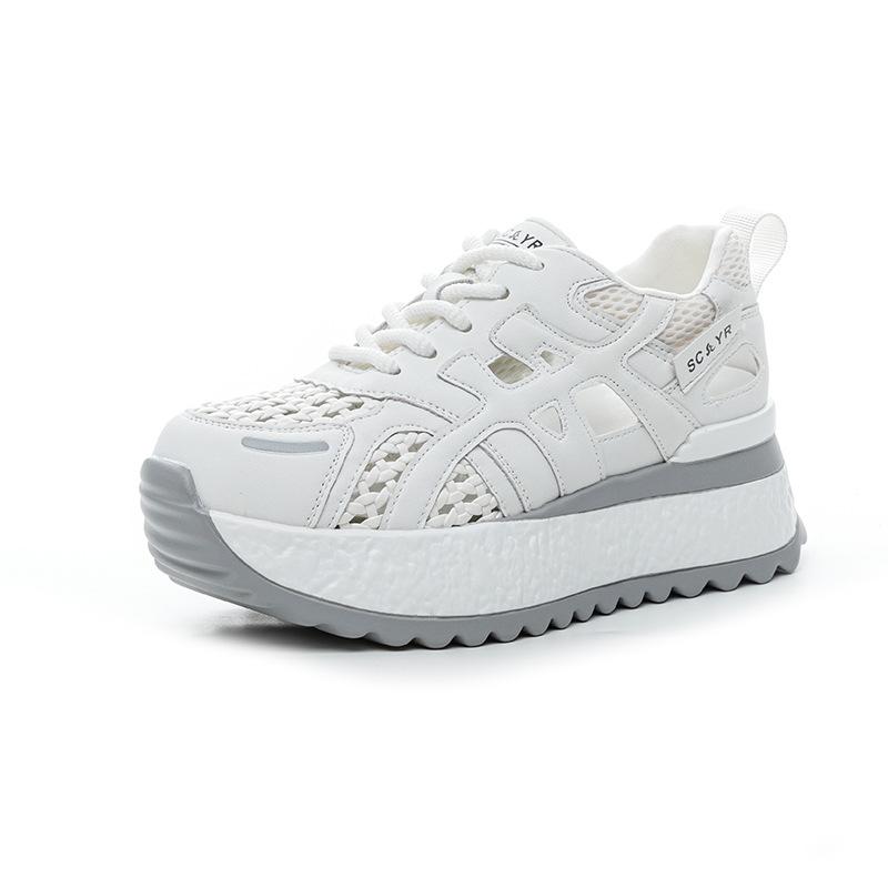 Thick-soled height-increasing small Forrest Gump shoes women's 2025 summer new casual fashion versatile lightweight woven through-mesh women's shoes