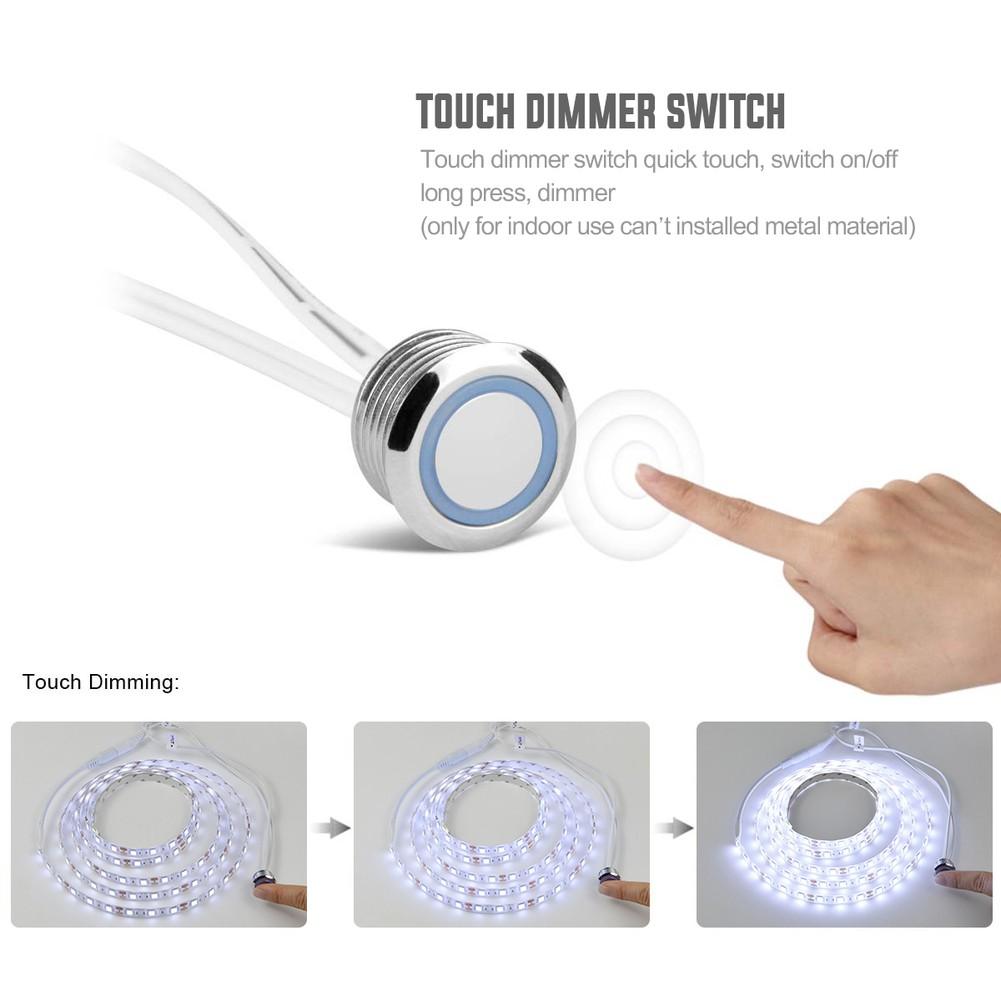 Pair of 12 24V Touch Dimmer Sensor Switches Suitable for LED Strip Lights in For Cabinets and Other Areas Chrome Tone