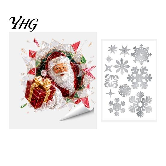 Holiday Wall Decals for Home 2Pcs Stained Glass Style Christmas Window Clings, Double?Sided Printed Xmas Static Reusable Ornament Stickers