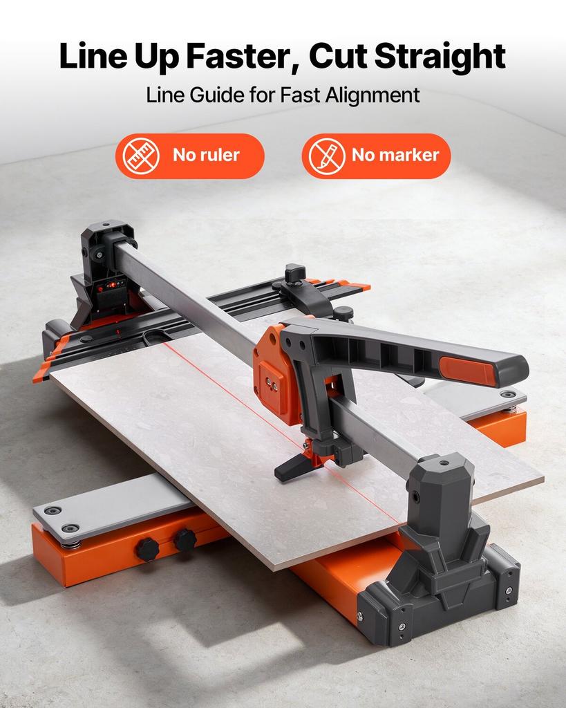 600 mm Manual Tile Cutter, Spring-Loaded Base Cutting Tool with Adjustable Angle Fence, Tungsten Carbide Cutting Wheel, Precision Alignment Guide, for