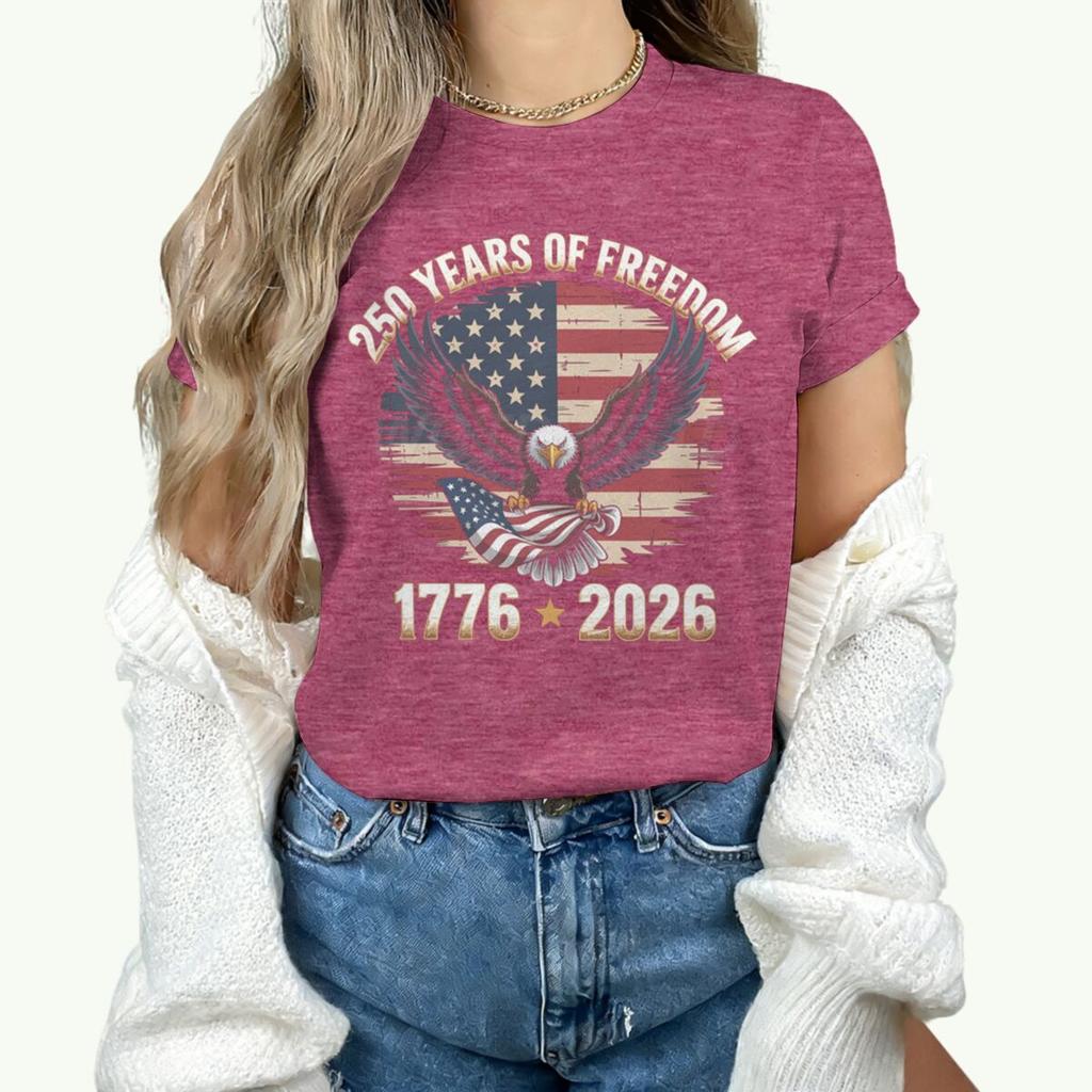 Unisexs American Vintage 17762026 Tshirt 250 Years Of Freedom Print Casual Tshirts Short Sleeve Tops
