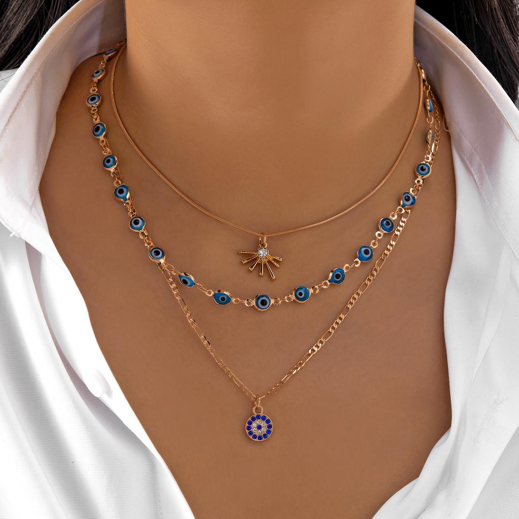 Европейский и американский многослойный бусинный ожерелье с глазом дьявола, легкая роскошь, универсальное, милое, для девушки-коммутера, цепочка на ключицу