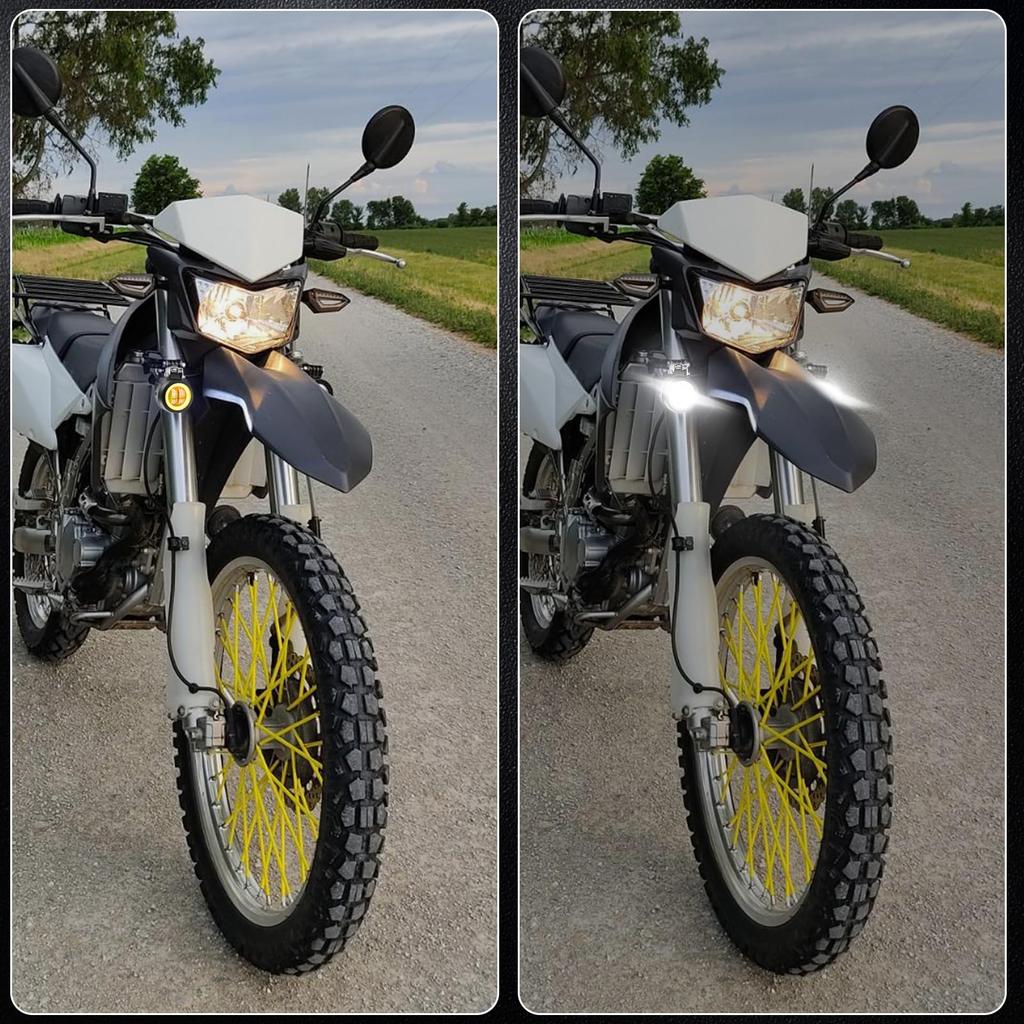 Ygmylandbb Motorcycle LED Fog Lights with Squid Motorcycle Daytime Running LED Work Auxiliary White and Yellow High Round Switch Rings, Headlights,